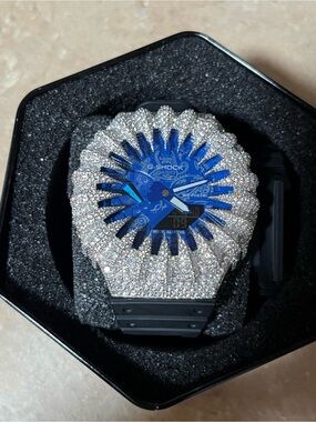 G-Shock Blue Dial Watch with Silver Crystal Bezel